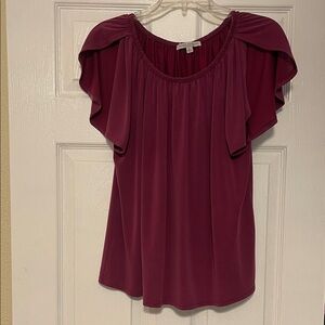 Green Envelope Magenta Plum Blouse with Sleeve Slits.